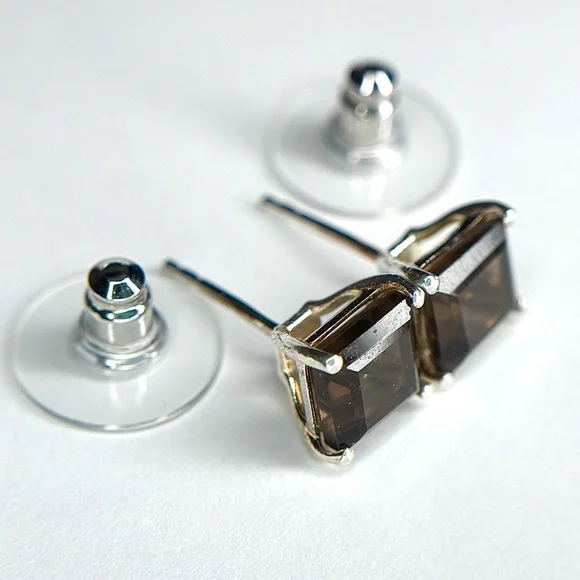 “Captivating Hazel” Princess-Cut Honey Smoky Quartz Studs! 💎 - Picture 5 of 5